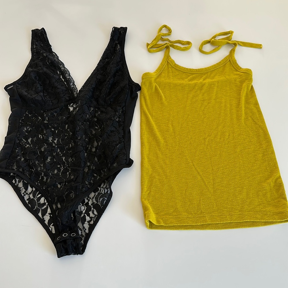 Lulus Lace Bodysuit and Aerie Tank top